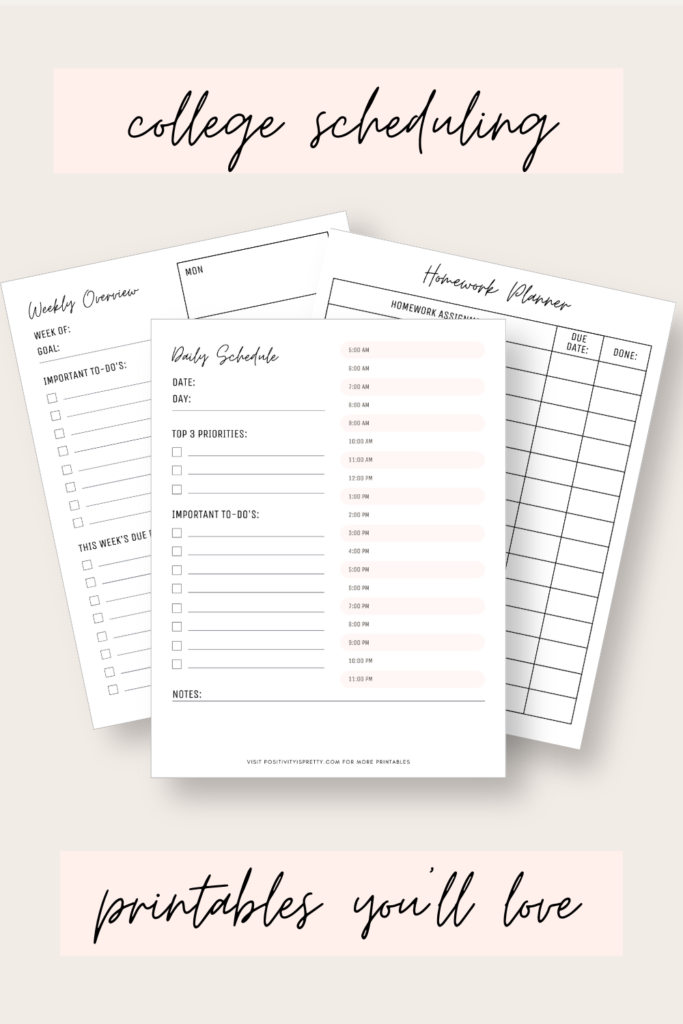The Best College Scheduling Printables - Positivity is Pretty